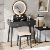 Homall Vanity Desk Makeup Set with LED Lighted Mirror, Modern Dressing Table with Soft Padded Stool & 4 Storage Drawers