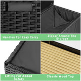 Homall 70 Gallon Rattan Wicker Large Storage Bench Deck Box Outdoor Indoor Waterproof Storage Box with Wood Bench Surface for Patio Furniture Cushions, Toys, Garden and Pool Tools