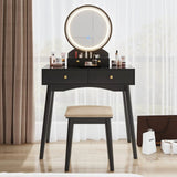 Homall Vanity Desk Makeup Set with LED Lighted Mirror, Modern Dressing Table with Soft Padded Stool & 4 Storage Drawers