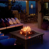 Homall 32" Patio Square Fire Pit Table for Patio Backyard BBQ, Ice Storage with Mesh Lid, Poker and Cover