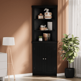Homall Corner Cabinet Freestanding Corner Shelf with 2 Doors and 3 Shelves, Tall Corner Storage Cabinet for Bathroom, Living Room, Kitchen, Living Room, White