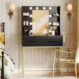 Homall Vanity Desk with Mirror, Power Outlet & LED Lights, Makeup Vanity Table with 2 Drawers & 4 Shelves, Dressing Table for Bedroom Dressing Room