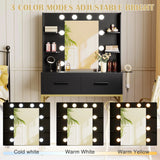 Homall Vanity Desk with Mirror, Power Outlet & LED Lights, Makeup Vanity Table with 2 Drawers & 4 Shelves, Dressing Table for Bedroom Dressing Room