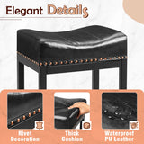 Homall 26.5" Backless Saddle Bar Stool, Black Metal Stracture with Black Faux Leather