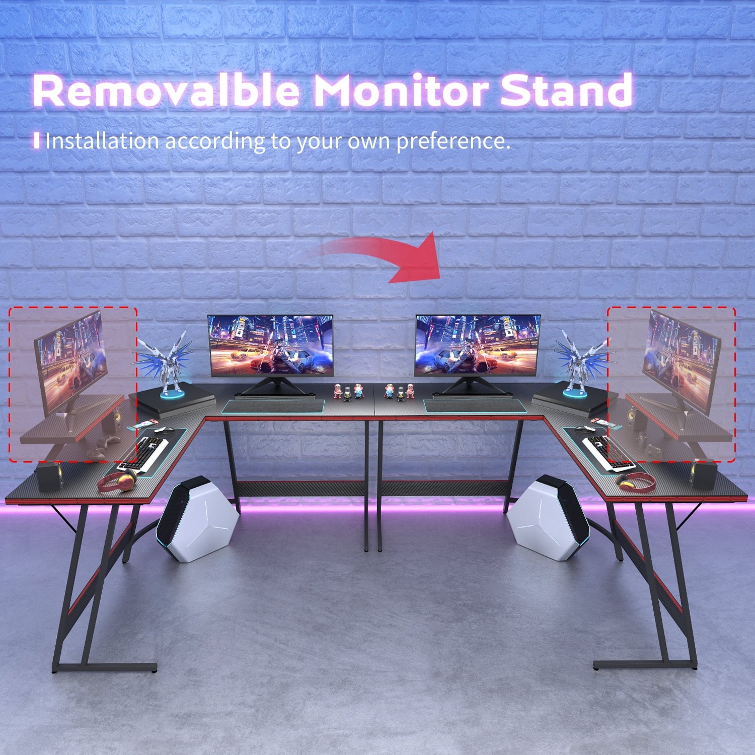 Computer Gaming Desk RGB LED:L Shape Larger Corner Game Table 160 X