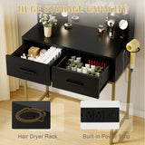 Homall Vanity Desk with Mirror, Power Outlet & LED Lights, Makeup Vanity Table with 2 Drawers & 4 Shelves, Dressing Table for Bedroom Dressing Room