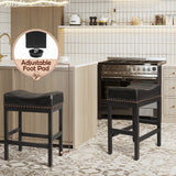 Homall 26.5" Backless Saddle Bar Stool, Black Metal Stracture with Black Faux Leather