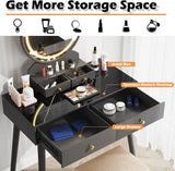 Homall Vanity Desk Makeup Set with LED Lighted Mirror, Modern Dressing Table with Soft Padded Stool & 4 Storage Drawers