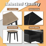 Homall Vanity Desk Makeup Set with LED Lighted Mirror, Modern Dressing Table with Soft Padded Stool & 4 Storage Drawers