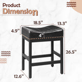 Homall 26.5" Backless Saddle Bar Stool, Black Metal Stracture with Black Faux Leather