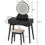 Homall Vanity Desk Makeup Set with LED Lighted Mirror, Modern Dressing Table with Soft Padded Stool & 4 Storage Drawers