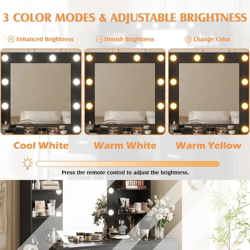Homall Vanity Desk Set with Mirror, Drawers, and USB Power Outlet Makeup Vanity with Adjustable Lights in 3 Modes