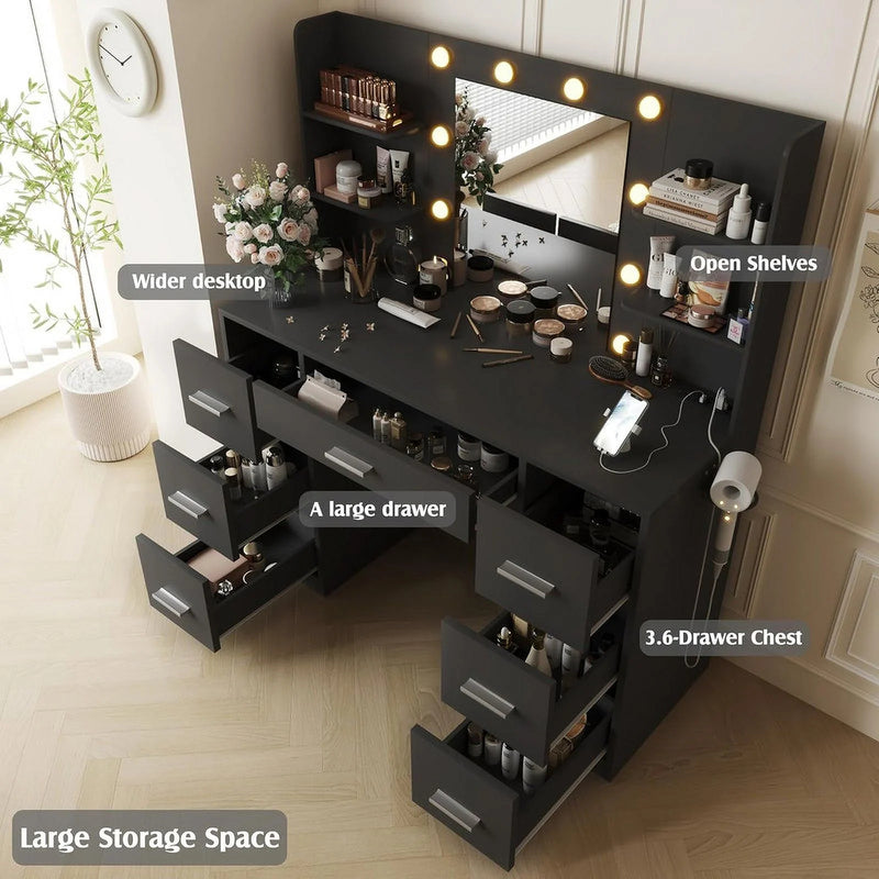 Homall Vanity Desk Set with Mirror, Drawers, and USB Power Outlet Makeup Vanity with Adjustable Lights in 3 Modes