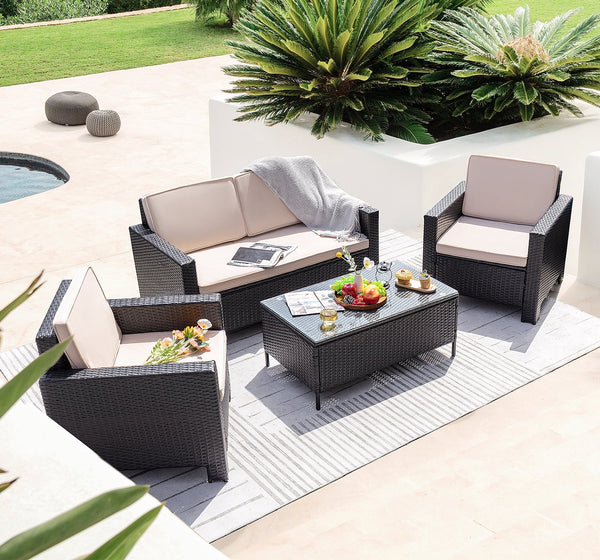 Homall 4-Piece Outdoor Indoor Patio Conversation Set with Cushions