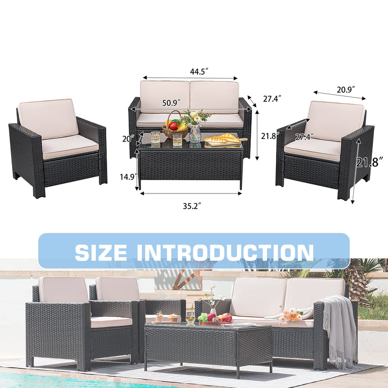 Homall 4-Piece Outdoor Indoor Patio Conversation Set with Cushions