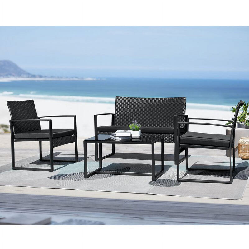 Homall 4 Piece Patio Furniture Cushioned PE Rattan Bistro Chairs Set of 3 with Table