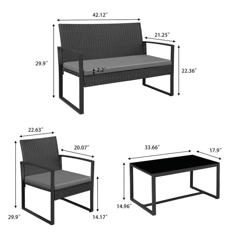 Homall 4 Piece Patio Furniture Cushioned PE Rattan Bistro Chairs Set of 3 with Table