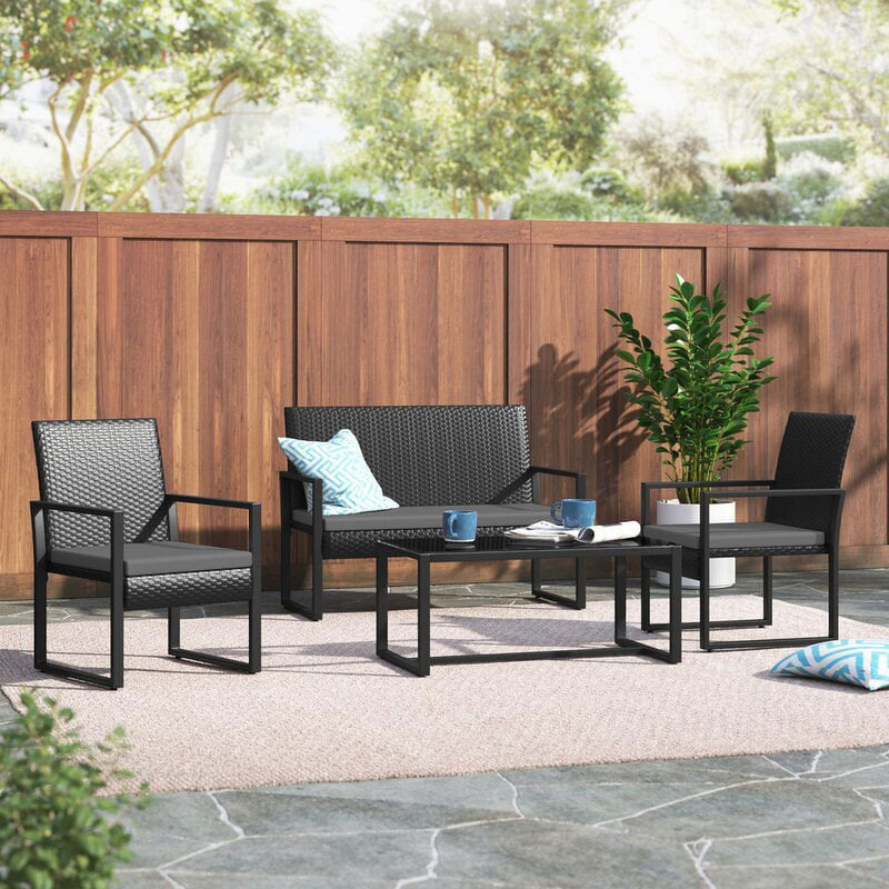 Homall 4 Piece Patio Furniture Cushioned PE Rattan Bistro Chairs Set of 3 with Table