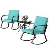 Homall 3 Pieces Patio Furniture Set Rocking Chairs Bistro Sets Outdoor Conversation Sets with Coffee Table