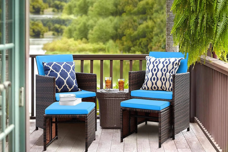 Homall 4 Pieces Patio Wicker Furniture Conversation Set with Two Ottomans Collapsible Balcony Porch Furniture