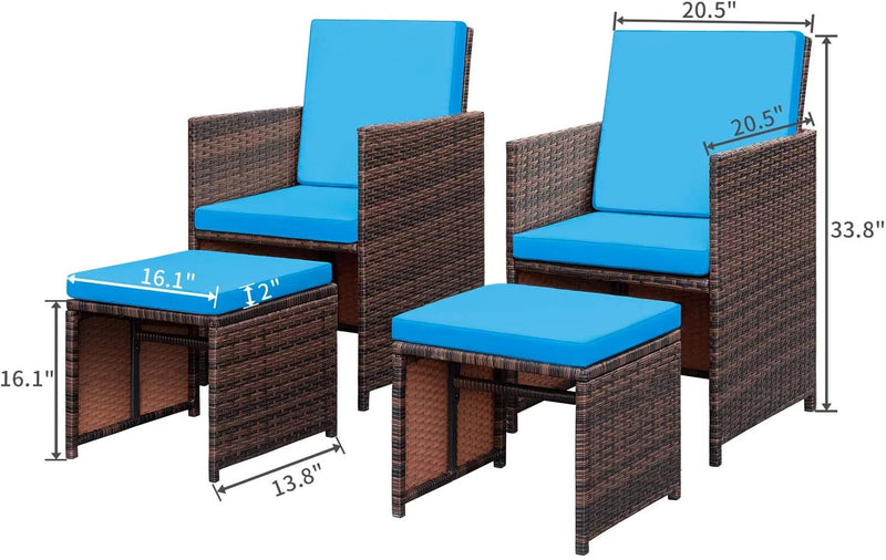 Homall 4 Pieces Patio Wicker Furniture Conversation Set with Two Ottomans Collapsible Balcony Porch Furniture