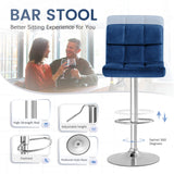 Homall Bar Stools Set of 2 Velvet Kitchen Counter Square Island Height Adjustable Swivel Counter Stools with Back