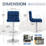Homall Bar Stools Set of 2 Velvet Kitchen Counter Square Island Height Adjustable Swivel Counter Stools with Back