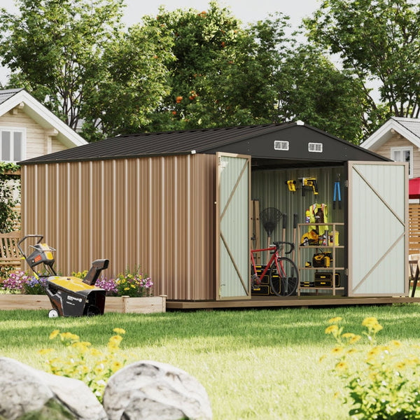 Homall 10 x 10 ft Outdoor Metal Storage Shed with Lockable Door Patio Steel Shed for Backyard