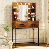 Homall Vanity Desk with Mirror, Power Outlet & LED Lights, Makeup Vanity Table with 2 Drawers & 4 Shelves, Dressing Table for Bedroom Dressing Room