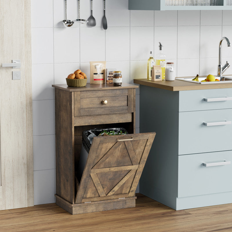Homall Tilt Out Trash Cabinet 10 Gallon Wooden Free Standing Trash Can Recycling Cabinet with Hideaway Drawer for Kitchen