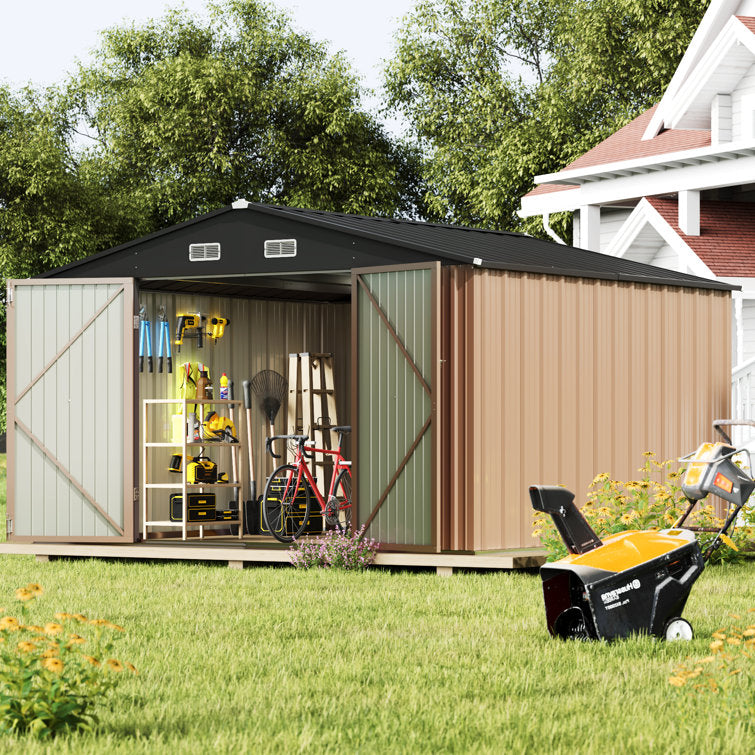 Homall 10 x 10 ft Outdoor Metal Storage Shed with Lockable Door Patio Steel Shed for Backyard