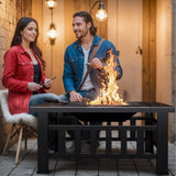 Homall 32" Patio Square Fire Pit Table for Patio Backyard BBQ, Ice Storage with Mesh Lid, Poker and Cover