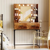 Homall Vanity Desk with Mirror, Power Outlet & LED Lights, Makeup Vanity Table with 2 Drawers & 4 Shelves, Dressing Table for Bedroom Dressing Room