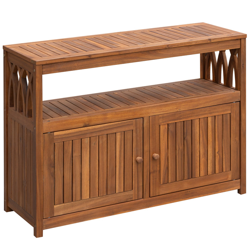 Wood Acacia Buffet Cabinet Sideboard with Storage, Double Door Wooden Coffee Bar Cabinet with Shelves For Patio Outdoor, Indoor