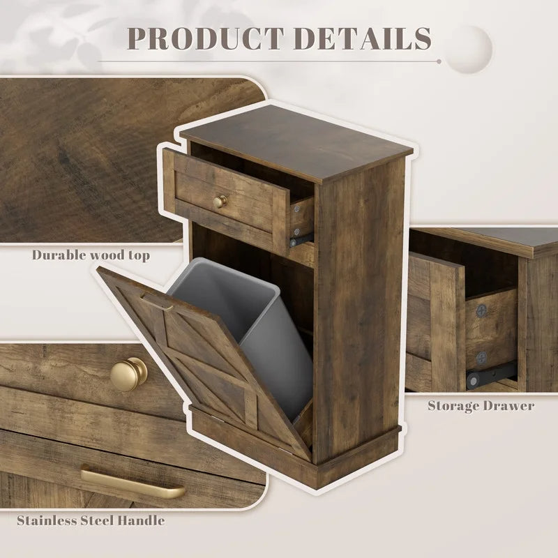 Homall Tilt Out Trash Cabinet 10 Gallon Wooden Free Standing Trash Can Recycling Cabinet with Hideaway Drawer for Kitchen