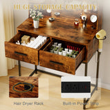 Homall Vanity Desk with Mirror, Power Outlet & LED Lights, Makeup Vanity Table with 2 Drawers & 4 Shelves, Dressing Table for Bedroom Dressing Room