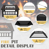 Homall 32" Patio Square Fire Pit Table for Patio Backyard BBQ, Ice Storage with Mesh Lid, Poker and Cover