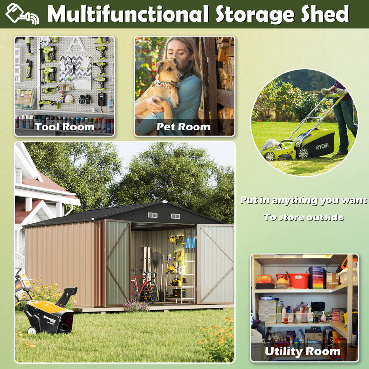 Homall 10 x 10 ft Outdoor Metal Storage Shed with Lockable Door Patio Steel Shed for Backyard