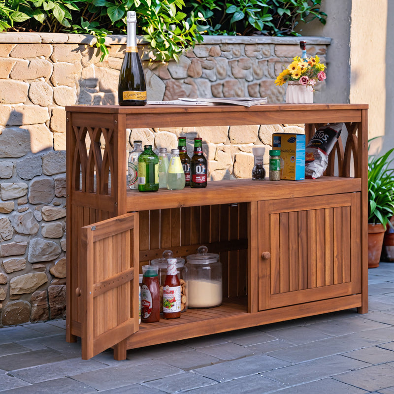 Wood Acacia Buffet Cabinet Sideboard with Storage, Double Door Wooden Coffee Bar Cabinet with Shelves For Patio Outdoor, Indoor