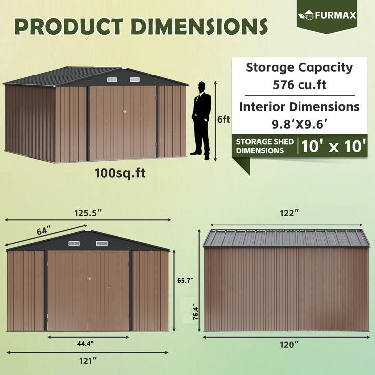 Homall 10 x 10 ft Outdoor Metal Storage Shed with Lockable Door Patio Steel Shed for Backyard