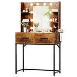 Homall Vanity Desk with Mirror, Power Outlet & LED Lights, Makeup Vanity Table with 2 Drawers & 4 Shelves, Dressing Table for Bedroom Dressing Room