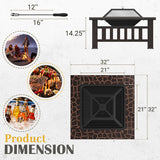 Homall 32" Patio Square Fire Pit Table for Patio Backyard BBQ, Ice Storage with Mesh Lid, Poker and Cover