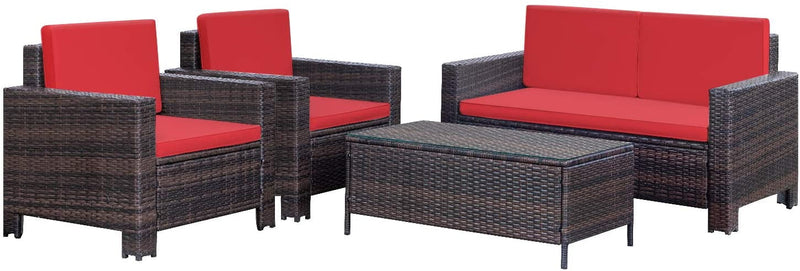 Homall 4 Pieces Outdoor Conversation Sets Patio Rattan Furniture Sets with Glass Table