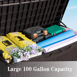 Homall 100-Gallon Outdoor Resin Deck Box for All-Weather Use Lockable Waterproof Storage Solution with Cushion Storage