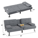 Homall Linen Upholstered Convertible Futon Sofa Bed Fabric Modern Futon Couch for Compact Living Room Apartment Dorm Couch Bed with Two Cupholders Removable Armrests and Metal Legs