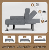 Homall Linen Upholstered Convertible Futon Sofa Bed Fabric Modern Futon Couch for Compact Living Room Apartment Dorm Couch Bed with Two Cupholders Removable Armrests and Metal Legs