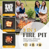 Homall 32" Patio Square Fire Pit Table for Patio Backyard BBQ, Ice Storage with Mesh Lid, Poker and Cover