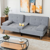 Homall Linen Upholstered Convertible Futon Sofa Bed Fabric Modern Futon Couch for Compact Living Room Apartment Dorm Couch Bed with Two Cupholders Removable Armrests and Metal Legs