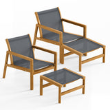 Homall 4 Pieces Patio Conversation Set Outdoor Furniture Set Textilene Acacia Wood Outdoor Chair with Ottoman