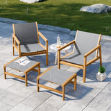 Homall 4 Pieces Patio Conversation Set Outdoor Furniture Set Textilene Acacia Wood Outdoor Chair with Ottoman